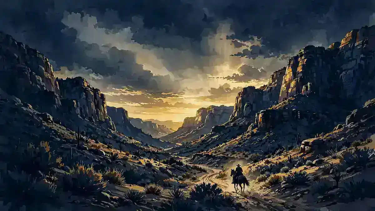 Illustrated western scene inspired by The Lone Ranger era of Armie Hammer's career