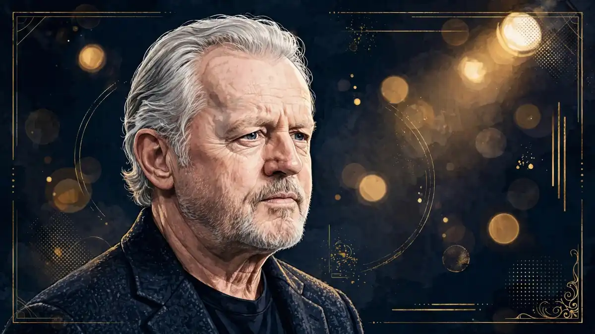 Illustrated portrait of actor David Morse in navy and gold editorial style