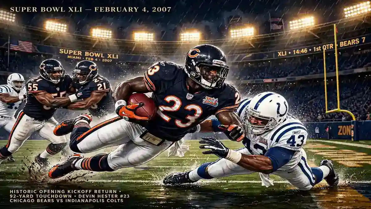 Devin Hester Super Bowl XLI — the record 92-yard opening kickoff return touchdown