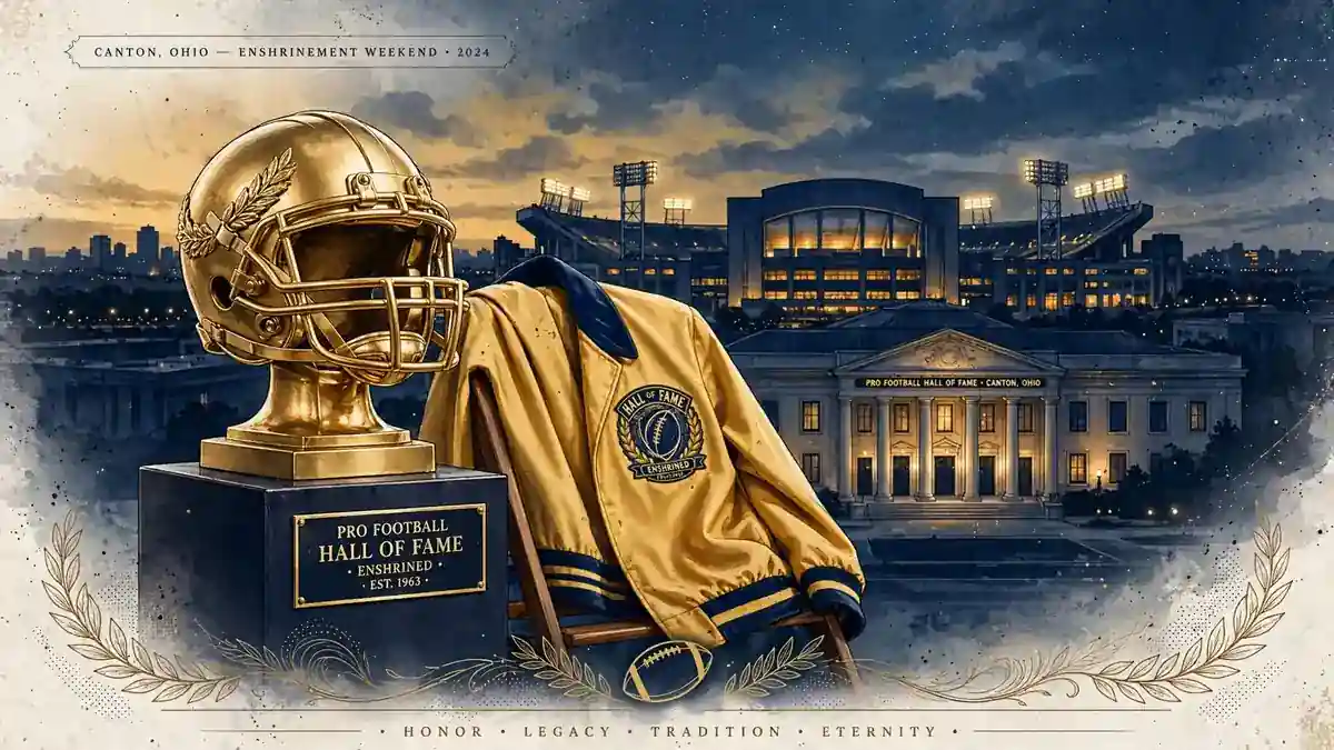Devin Hester Pro Football Hall of Fame 2024 — gold jacket and enshrinement bust in Canton