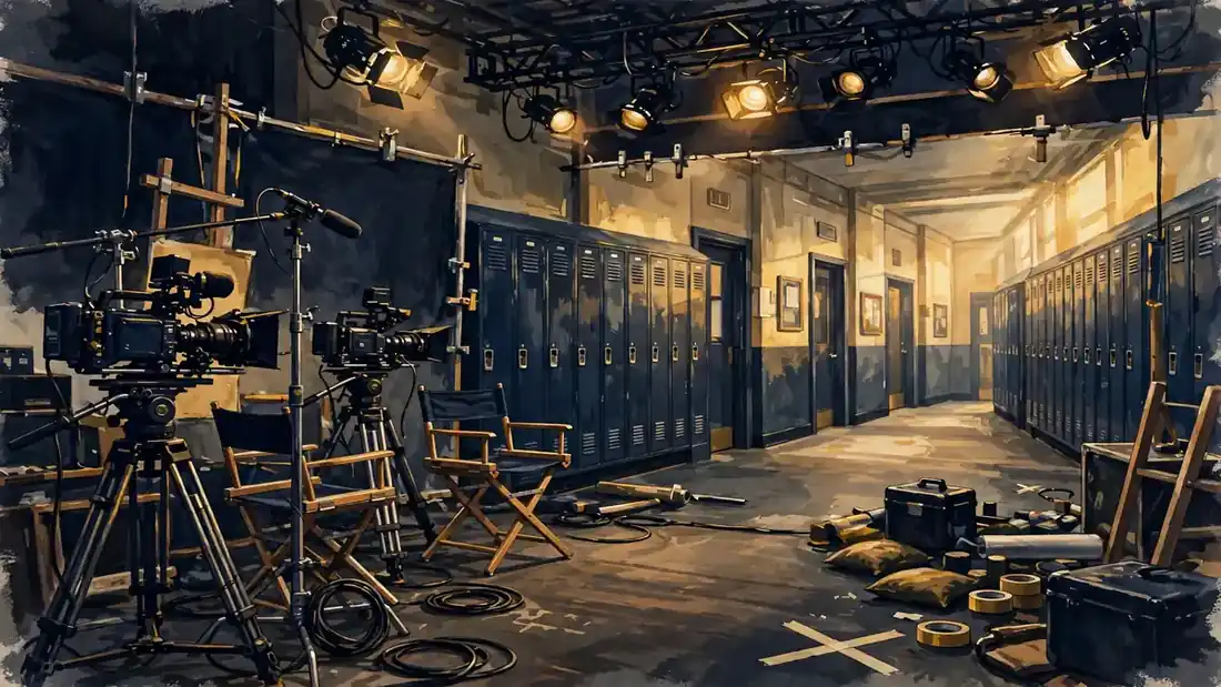 Illustration of a teen sitcom television set, evoking Emily Osment's Hannah Montana era