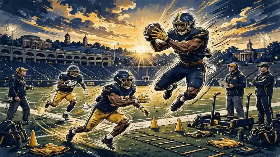 Illustration of NFL tight ends running drills at a training summit