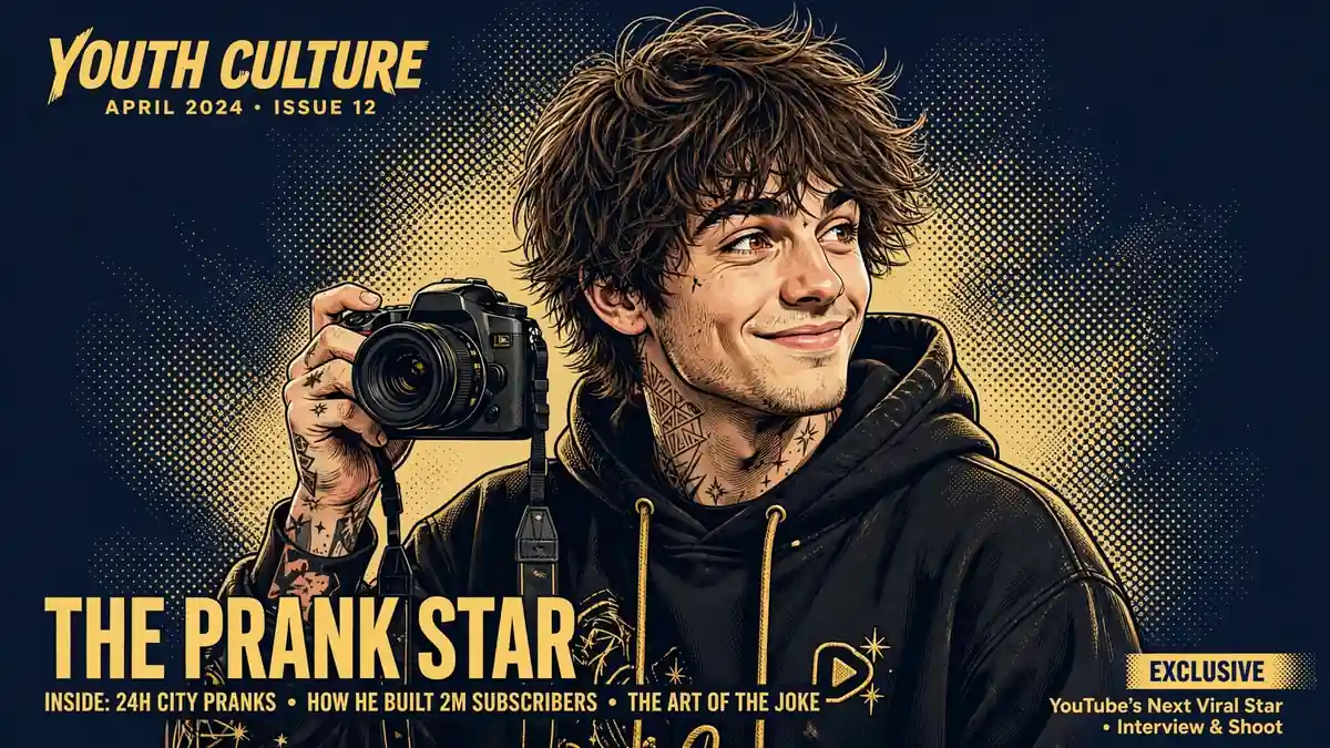 Stylized illustrated portrait of YouTuber Jack Doherty against a navy and gold background