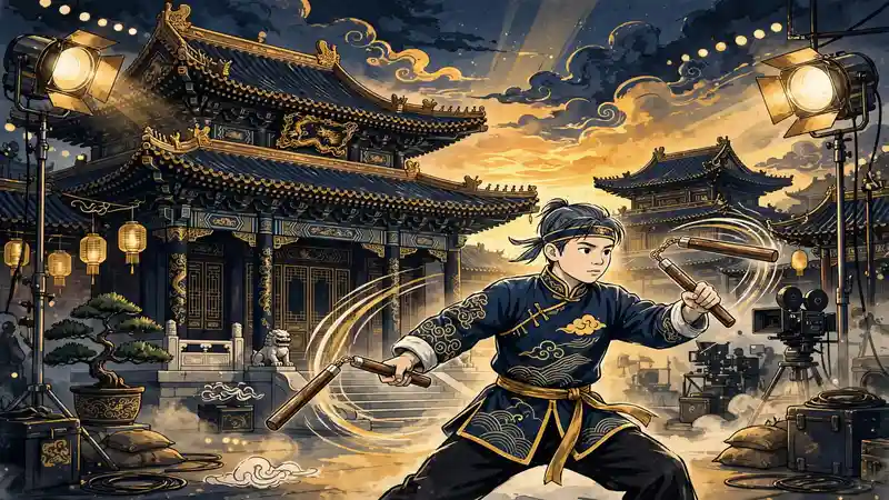 Illustration of a martial arts training scene inspired by Jaden Smith's The Karate Kid era