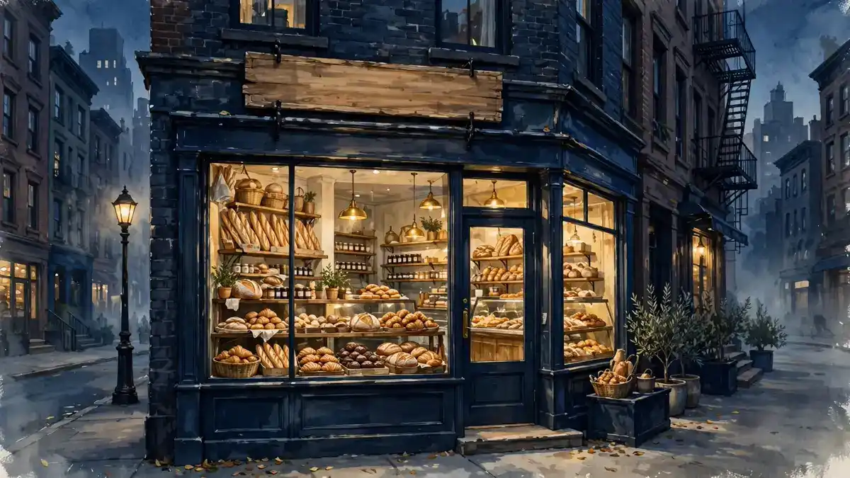 Illustration of Jennifer's Way gluten-free bakery in Manhattan's East Village