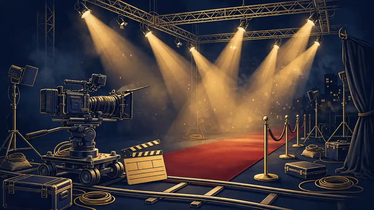 Illustration of a film set at night representing Alba's acting comeback