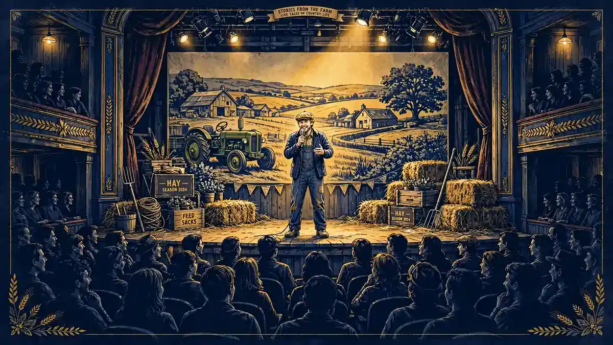 Illustration of Kaleb Cooper performing his sold-out stage tour in a packed British theatre