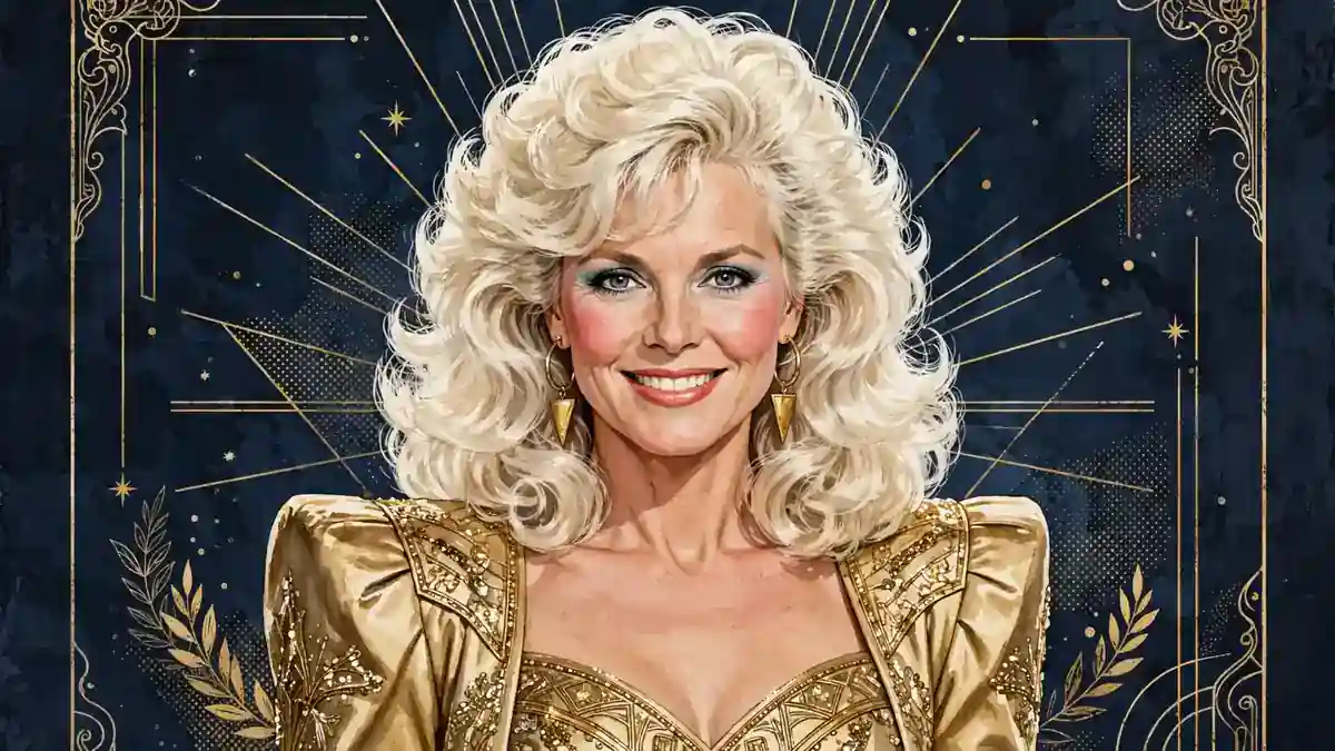 Stylized illustrated portrait of Linda Evans, the Dynasty actress, in 1980s glamour