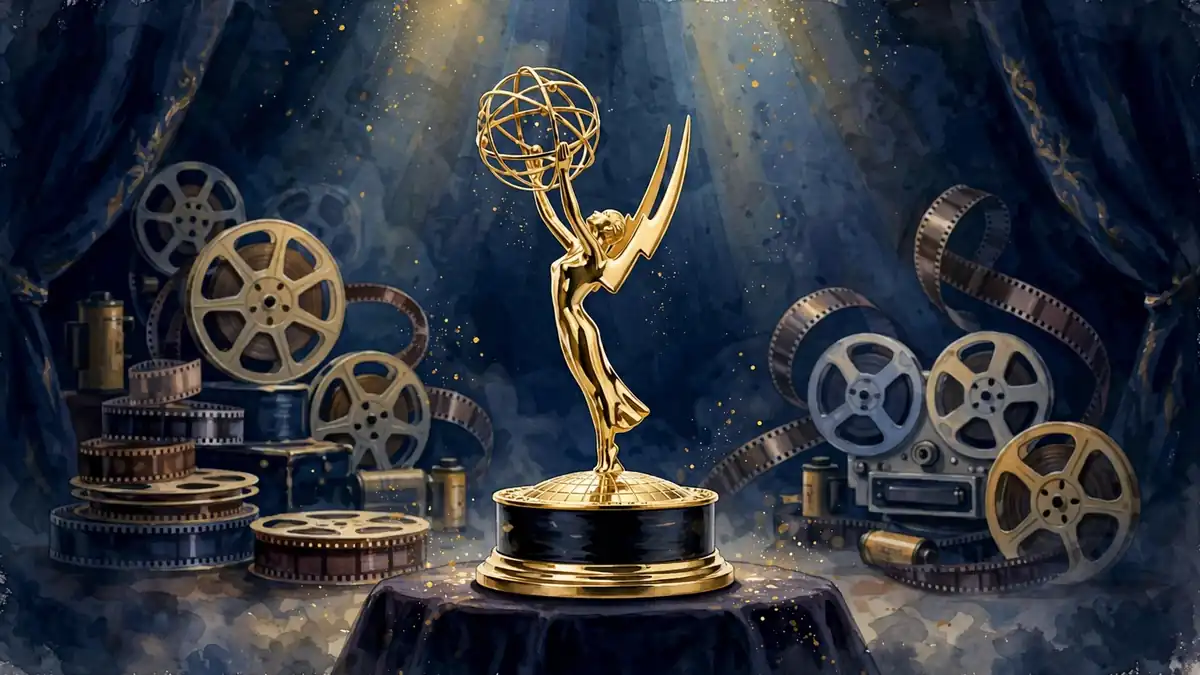 Golden television award illustration marking Mariette Hartley's 1979 Emmy win