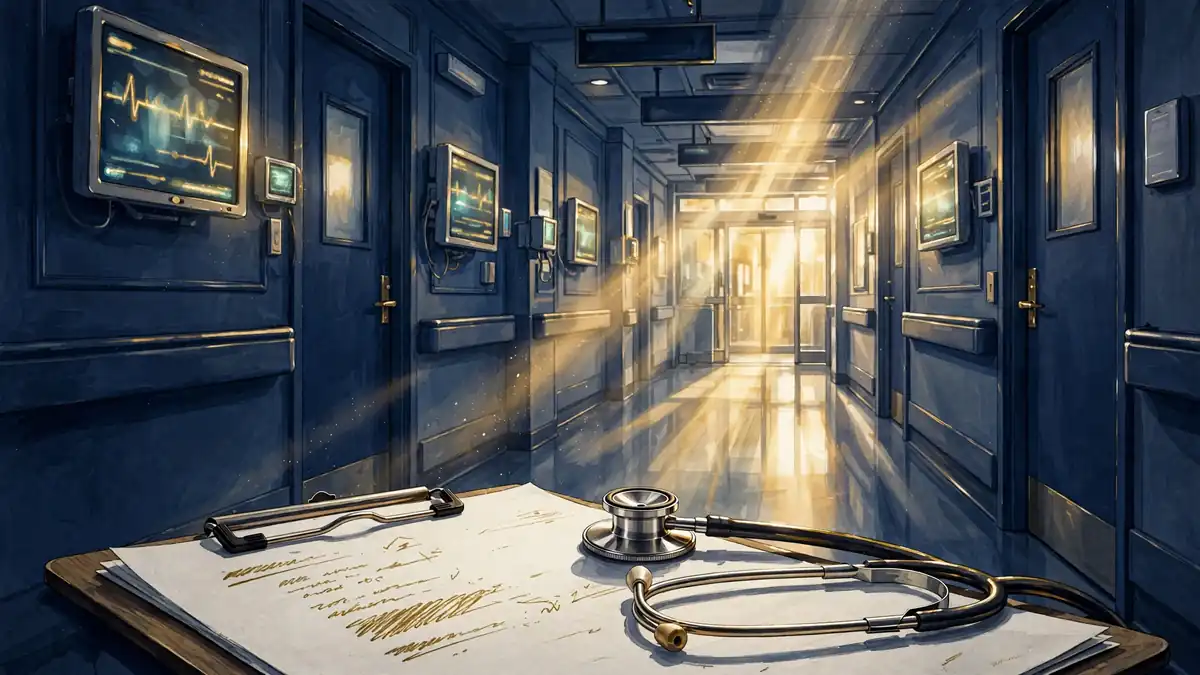 Editorial illustration of a television hospital drama set with a stethoscope and script pages
