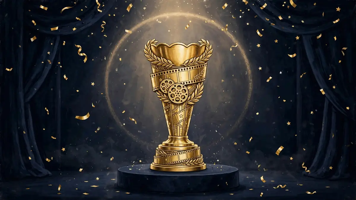 Golden film award trophy illustration representing Richard Dreyfuss's Oscar win