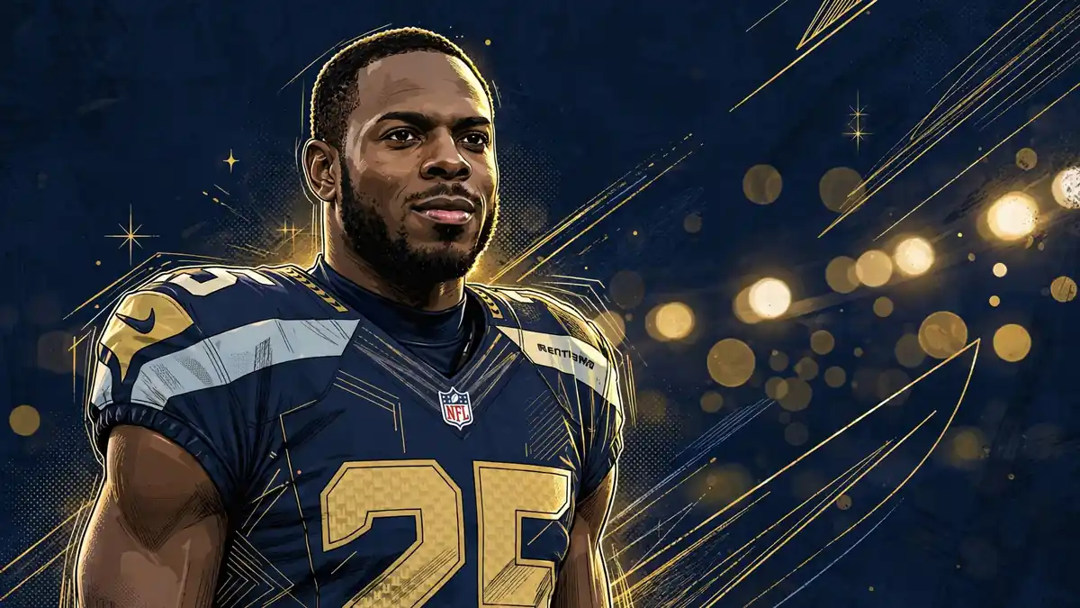 Illustrated portrait of Richard Sherman in a navy number 25 Seahawks-style jersey