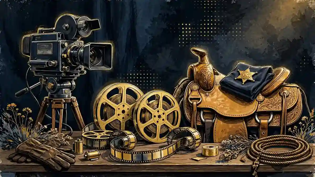 Vintage television studio props and western production memorabilia