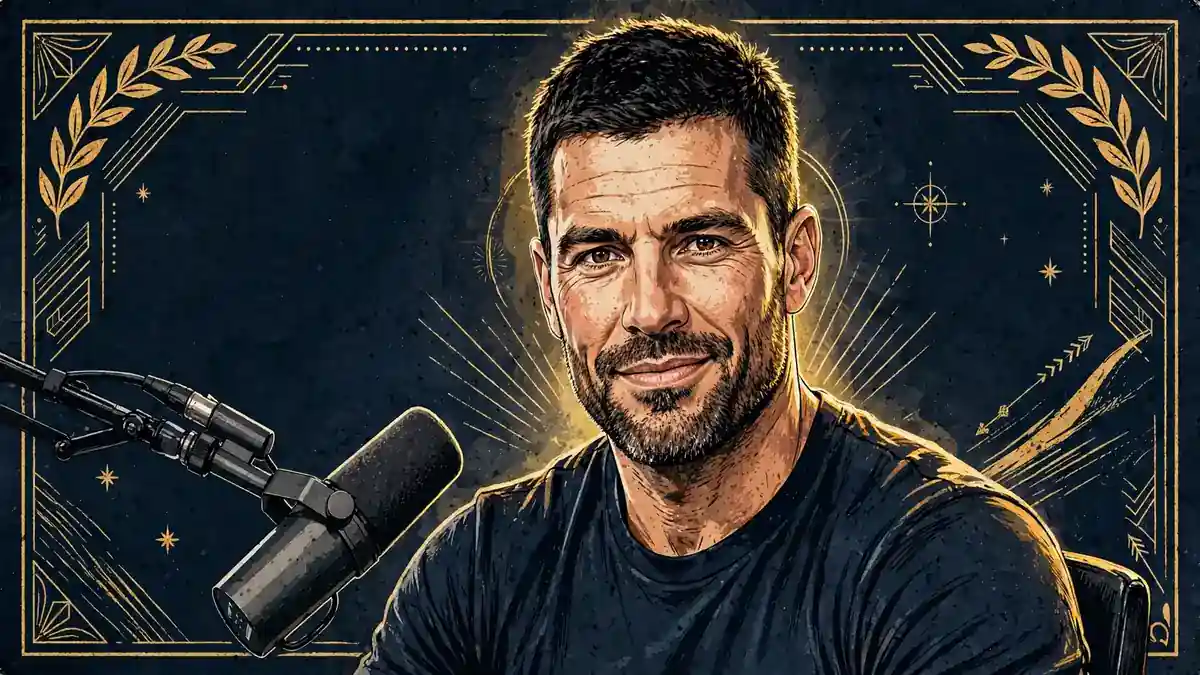 Stylized illustrated portrait of Shawn Ryan, the former Navy SEAL and host of The Shawn Ryan Show