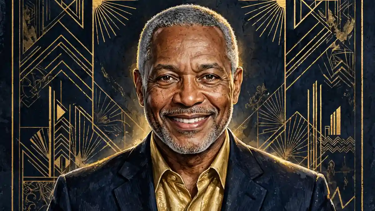 Illustrated editorial portrait of Todd Bridges, the Diff'rent Strokes actor, in navy and gold tones